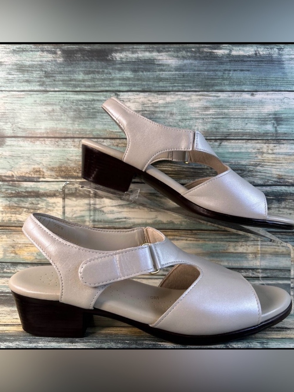 SAS Suntimer Comfort Sandal Womens 9 Narrow Metallic Beige Leather Hook & Loop